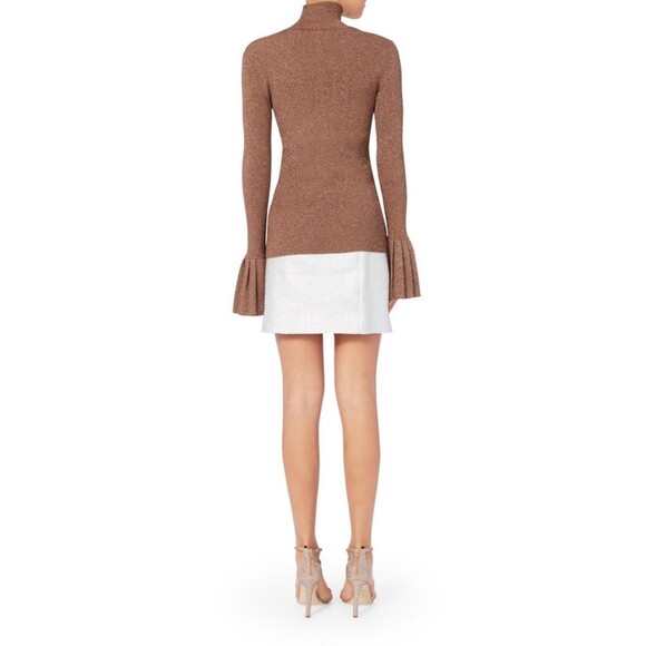 Carven Rose Gold Lurex Metallic Turtleneck Sweater Pleated Bell Cuff Size Small - Picture 3 of 10